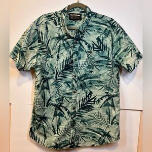 Dakine Men's Button-up Green/Blue Leaf Print Short Sleeve Shirt Size Large
